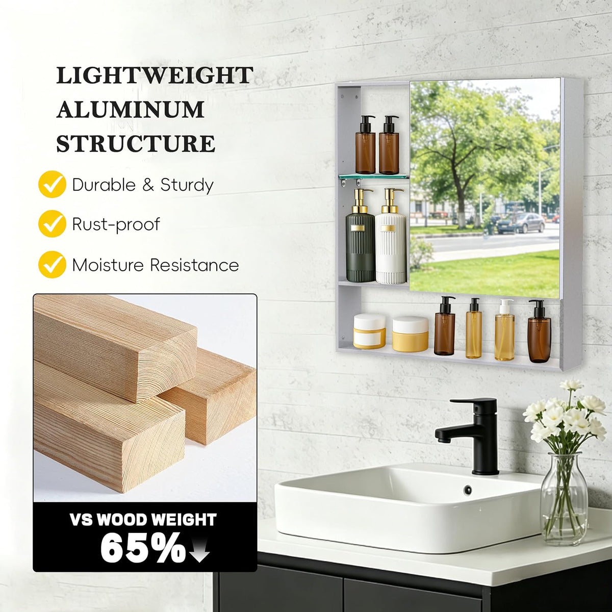 22 x 24 Inch Bathroom Medicine Cabinet with Mirror, Silver