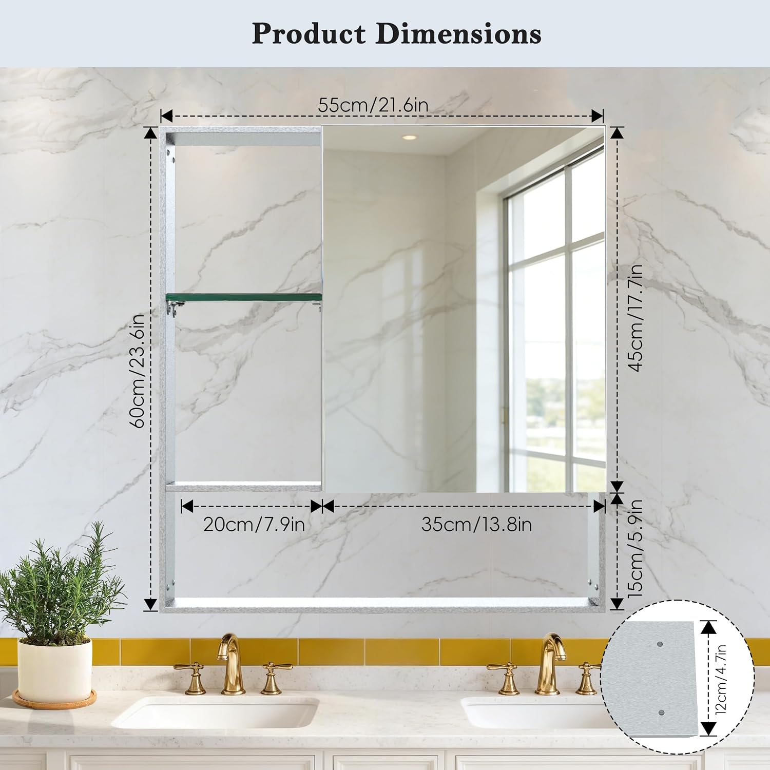 22 x 24 Inch Bathroom Medicine Cabinet with Mirror, Silver