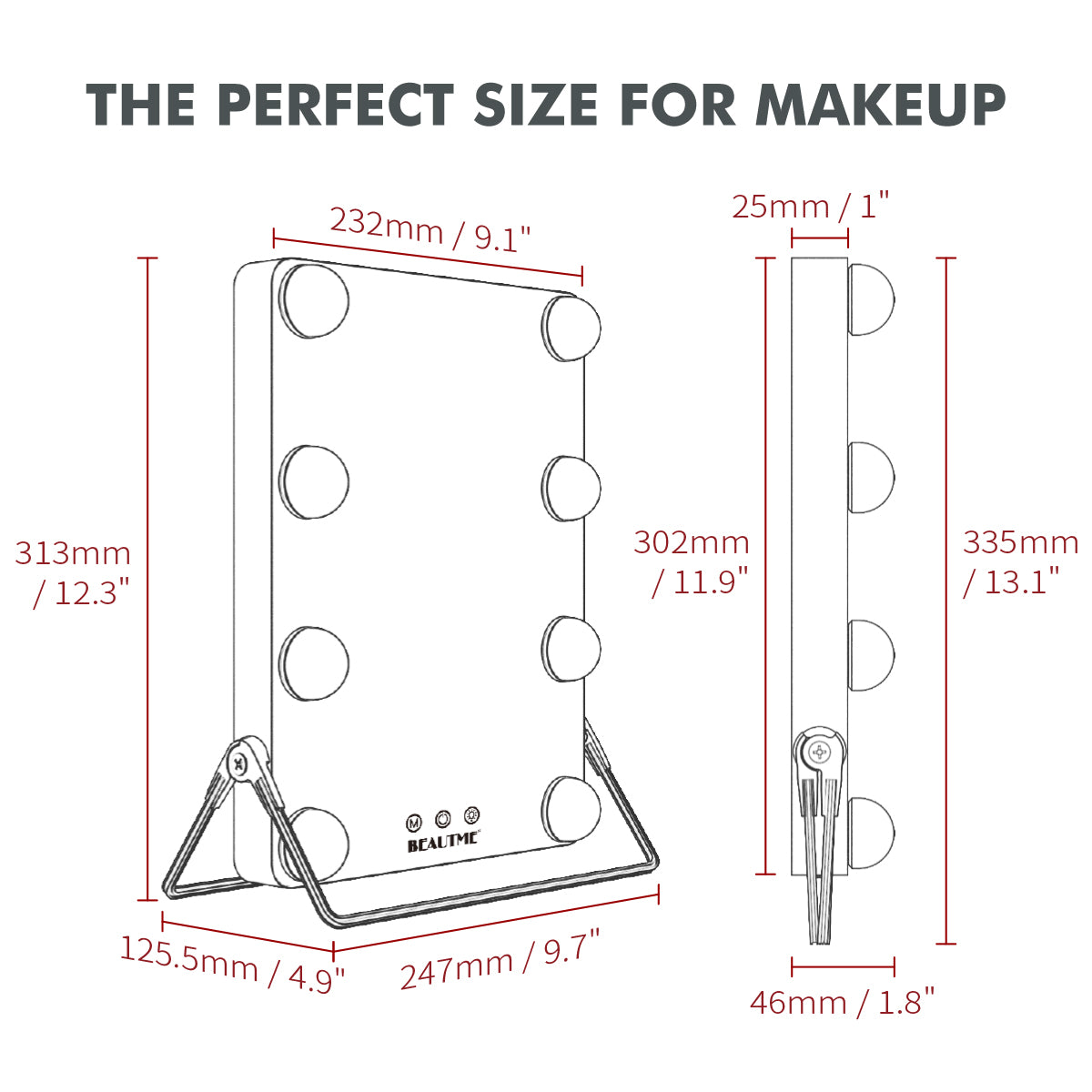 BEAUTME Hollywood Makeup Vanity Mirror with Lights,Lighted Mirror with Lights,Tabletop Makeup Mirror,Travel Mirror,Cosmetic Mirror with 8 Dimmable Bulbs (Custom Color))