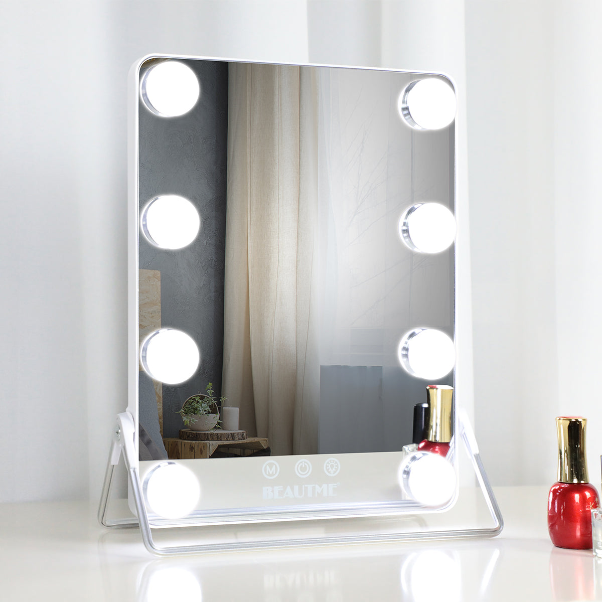 BEAUTME Hollywood Makeup Vanity Mirror with Lights,Lighted Mirror with Lights,Tabletop Makeup Mirror,Travel Mirror,Cosmetic Mirror with 8 Dimmable Bulbs (Custom Color))