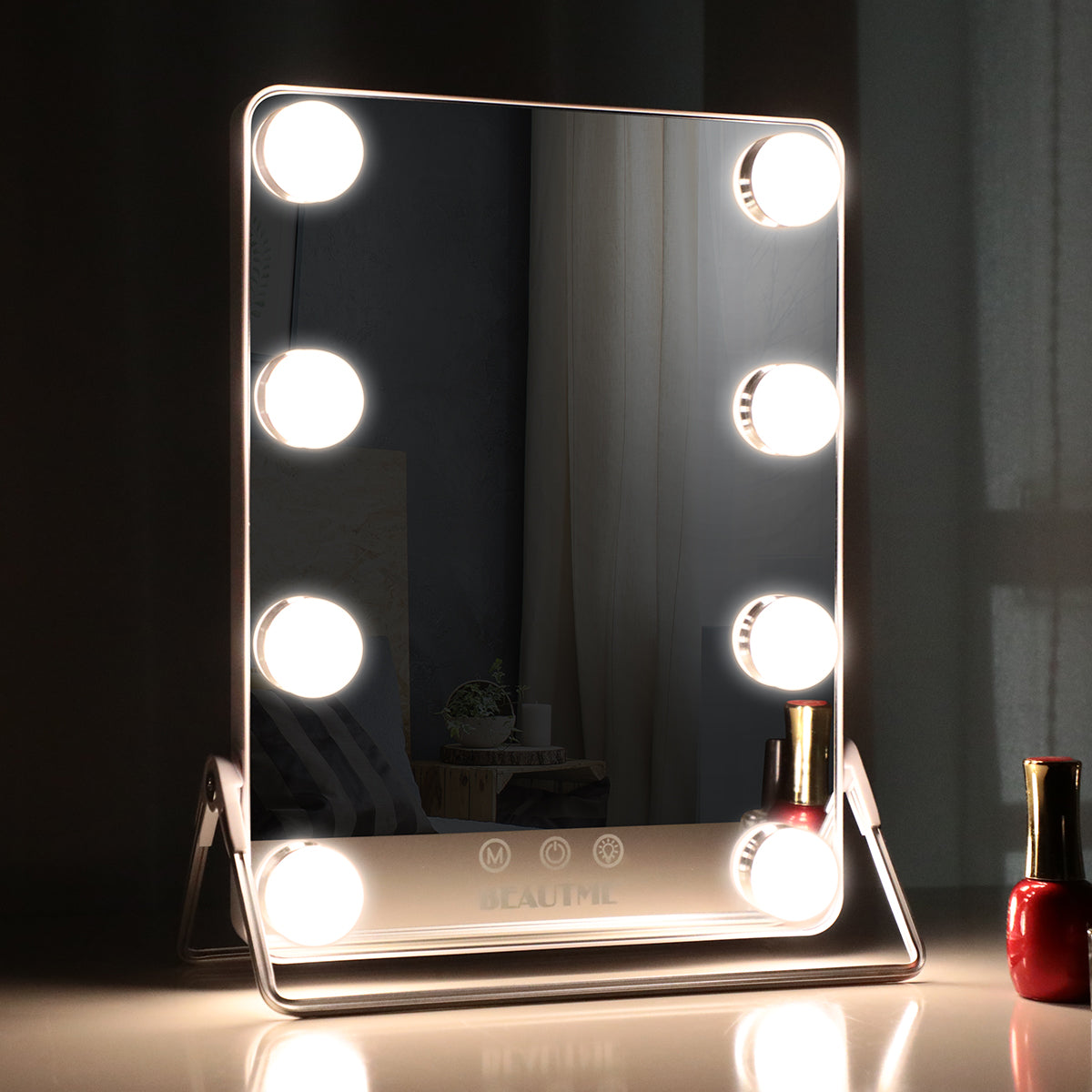 BEAUTME Hollywood Makeup Vanity Mirror with Lights,Lighted Mirror with Lights,Tabletop Makeup Mirror,Travel Mirror,Cosmetic Mirror with 8 Dimmable Bulbs (Custom Color))