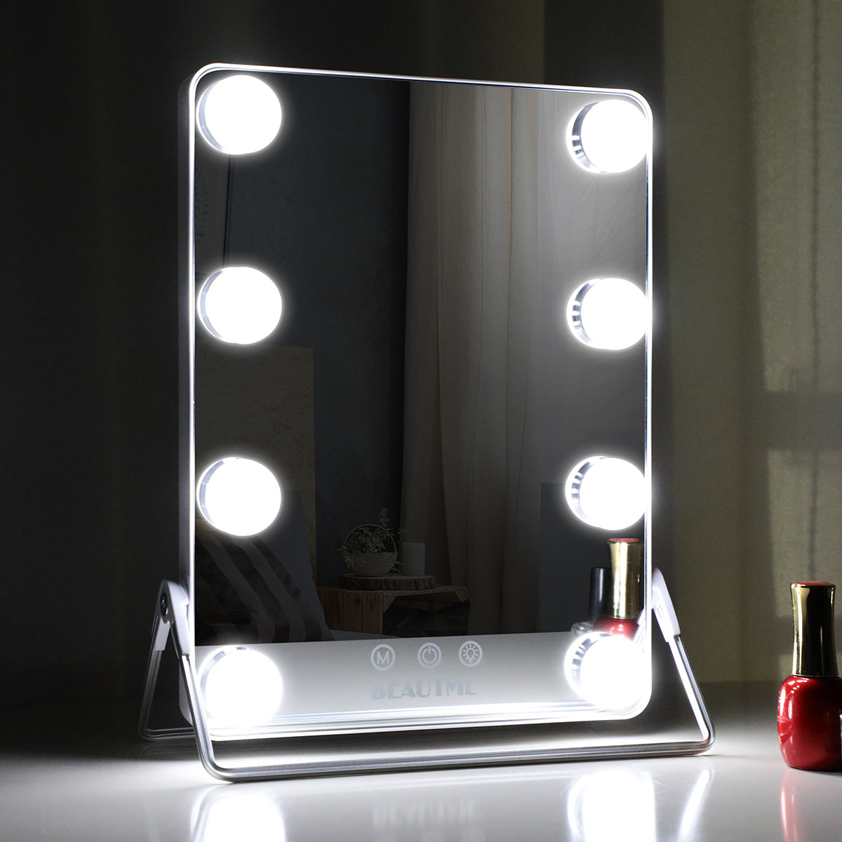 BEAUTME Hollywood Makeup Vanity Mirror with Lights,Lighted Mirror with Lights,Tabletop Makeup Mirror,Travel Mirror,Cosmetic Mirror with 8 Dimmable Bulbs (Custom Color))