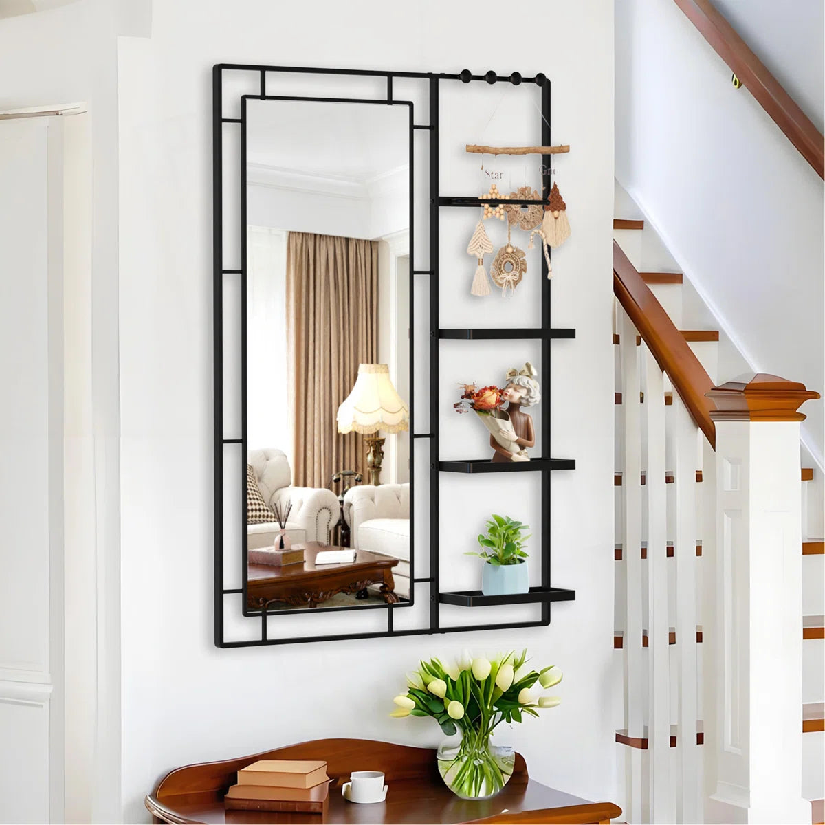 Wall Mirror With Versatile Shelf And Premium HD Glass, Perfect For Modern And Functional Spaces