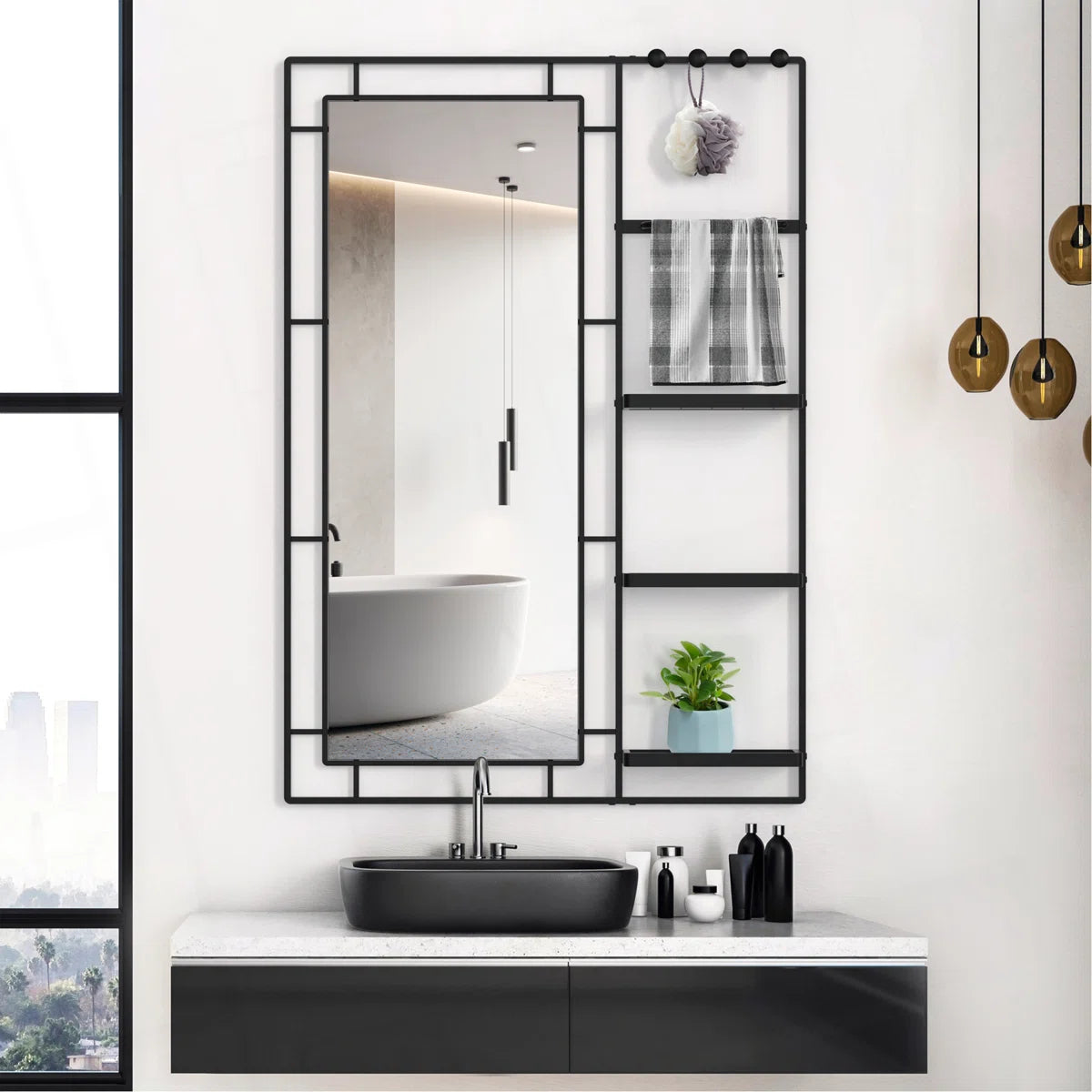 Wall Mirror With Versatile Shelf And Premium HD Glass, Perfect For Modern And Functional Spaces