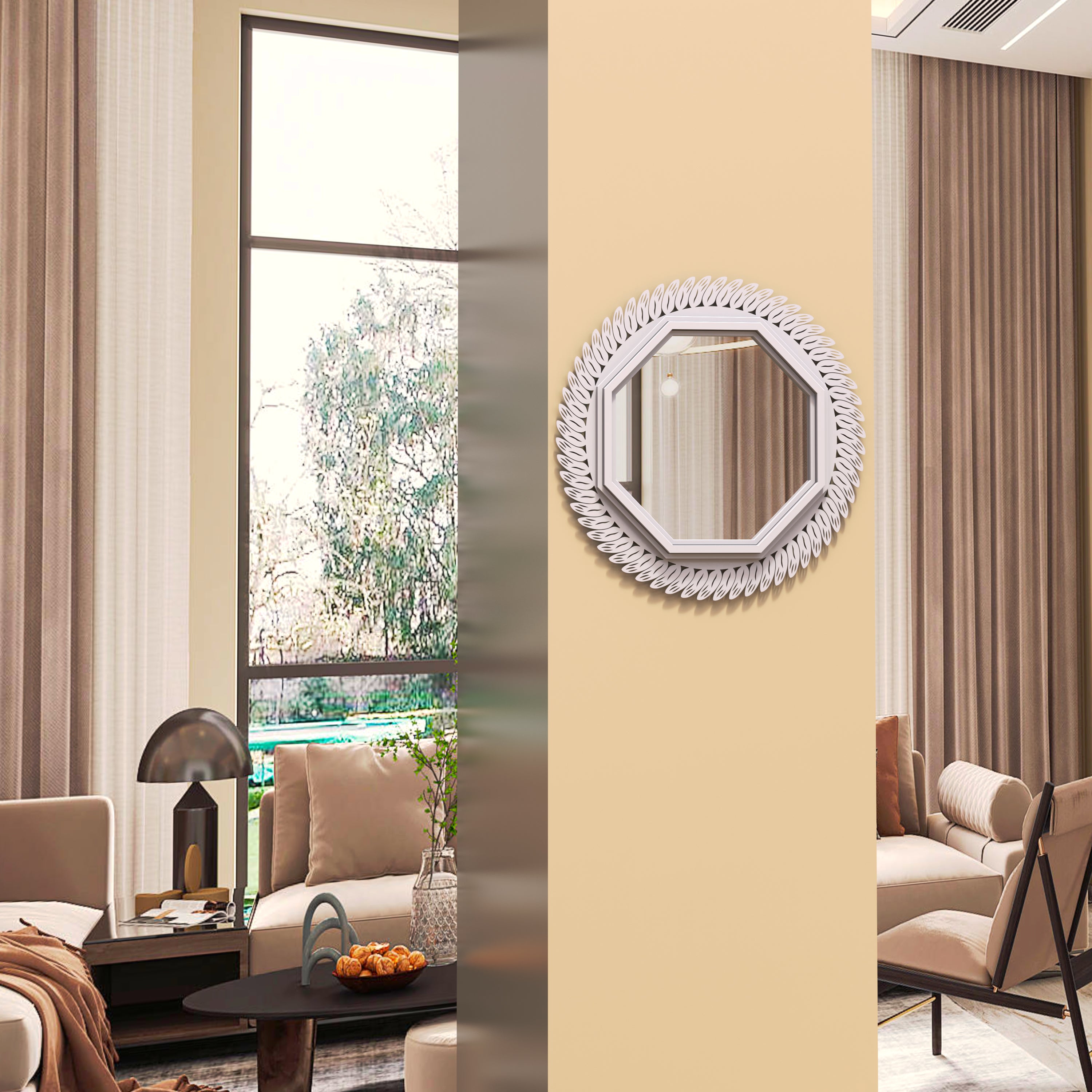 24"x24" White Decorative Wall Mirror for Home, Octagonal Geometric Mirror with Metal Frame,Modern Hanging Mirrors for Living Room,Bedroom Entryway (Copy)