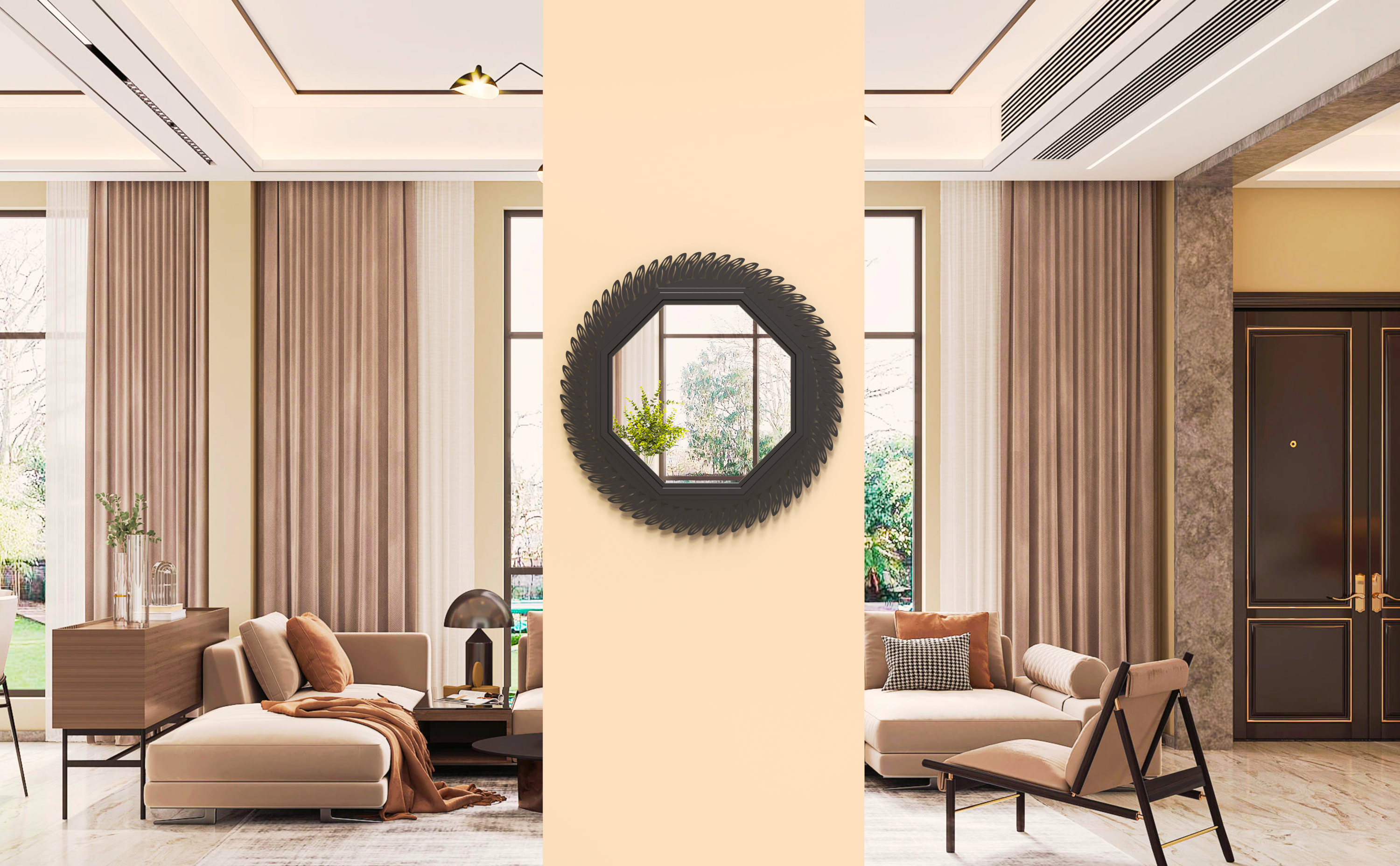 24"x24" Black Decorative Wall Mirror for Home, Octagonal Geometric Mirror with Metal Frame,Modern Hanging Mirrors for Living Room,Bedroom Entryway