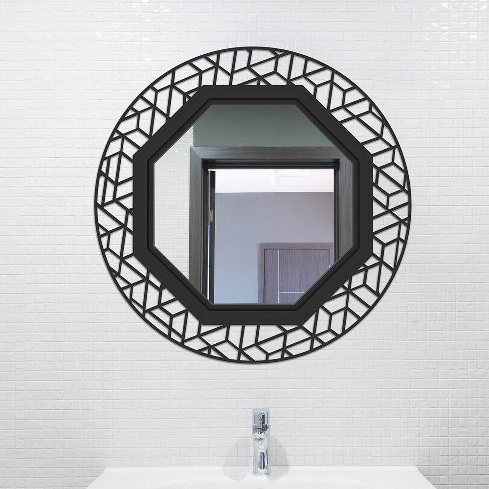 Black Decorative Mirror for Wall Decor, Octagonal Wall Mirror Decor with Metal Frame, 24"x24" Modern Bathroom Mirror for Bedroom Bathroom