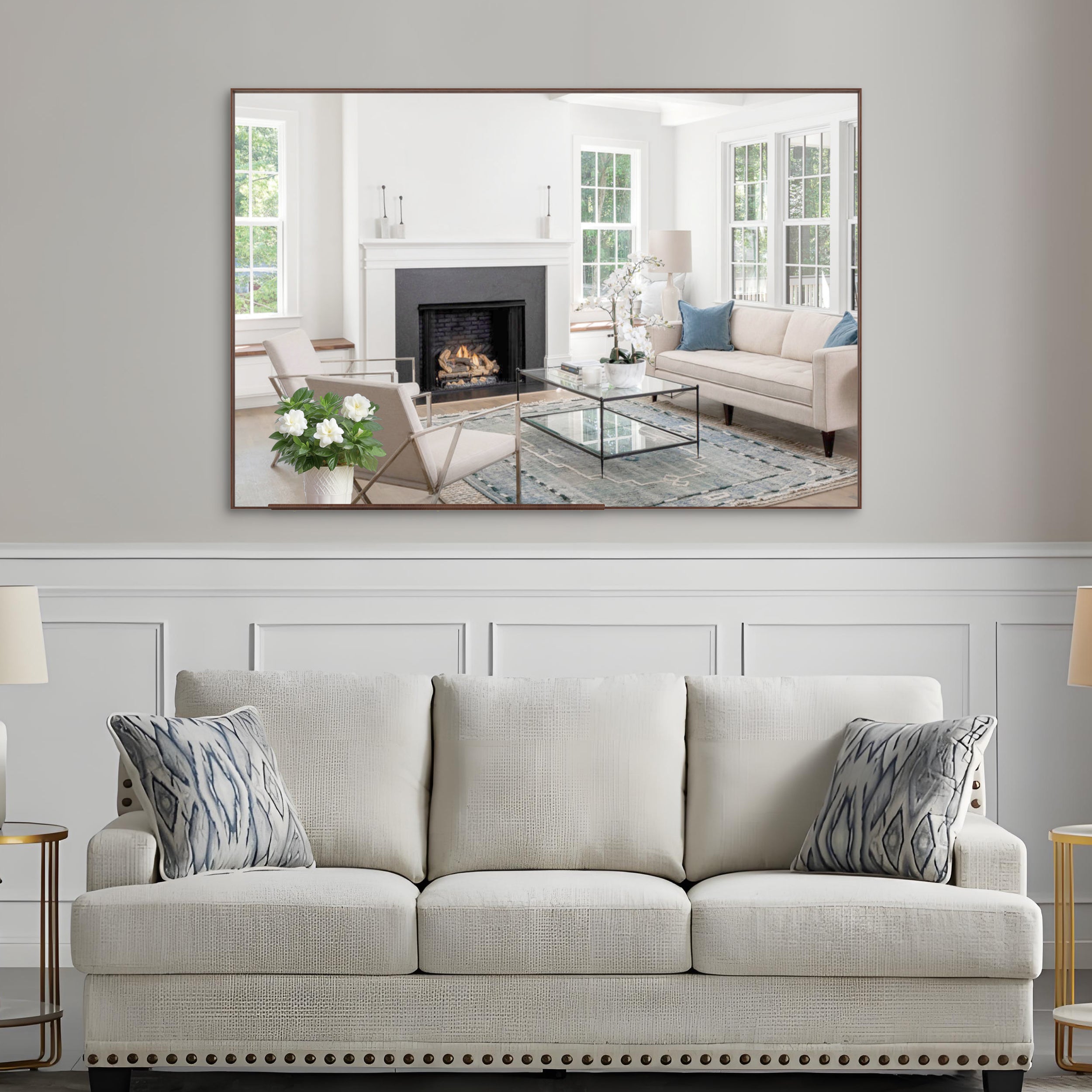 60"x40" Oversized Modern Rectangle Bathroom Mirror with walnut Frame Decorative Large Wall Mirrors for Bathroom Living Room Bedroom Vertical or Horizontal Wall Mounted mirror with Aluminum Frame