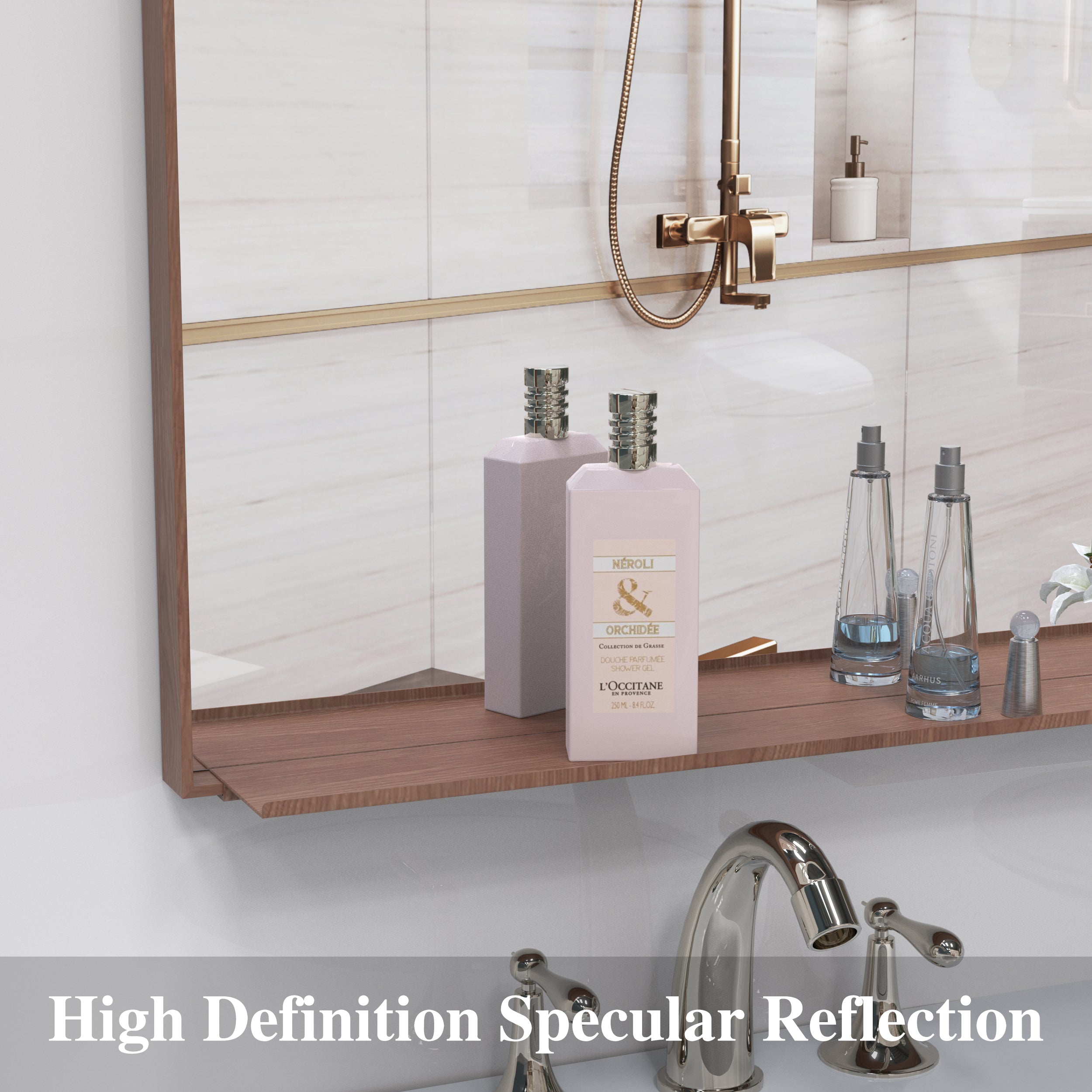 60"x40" Oversized Modern Rectangle Bathroom Mirror with walnut Frame Decorative Large Wall Mirrors for Bathroom Living Room Bedroom Vertical or Horizontal Wall Mounted mirror with Aluminum Frame